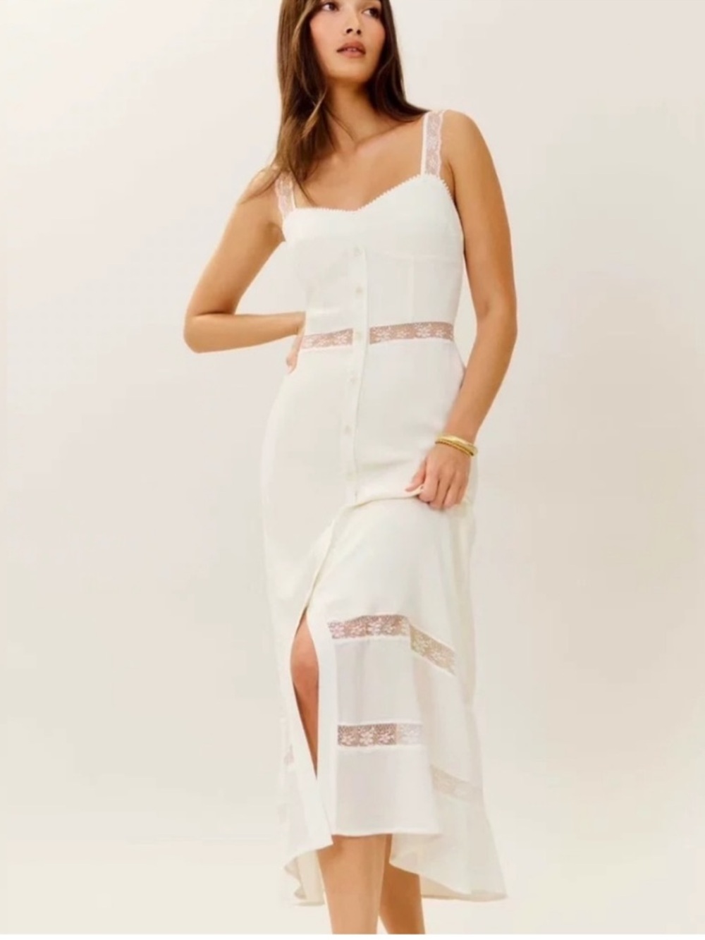 Reformation wynton ivory Lace-Trim Dress
